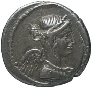 Quinarius Valeria: Lucius Valerius Acisculus; ACISCVLVS, Rome, 45 BC reverse image