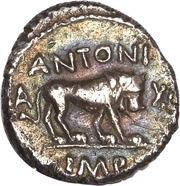 Quinarius - Fulvia III•VIR R•P•C / ANTONI A XLI IMP; Lugdunum, Rome, 43 BC - 42 BC reverse image