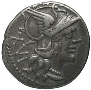 Denarius L. Atilius Nomentanus; L•A͡TILI NOM obverse image