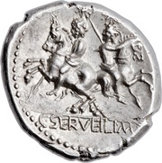 Denarius Servilia: Gaius Servilius; ROMA / C•SERVEILI•M•F, Rome, 136 BC reverse image