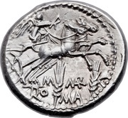 Denarius Marcia: Manius Marcius; M MAR C ROMA, Rome, 134 BC reverse image
