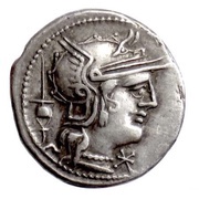 Denarius Postumia: L. Postumius Albinus; L•POST•ALB ROMA obverse image