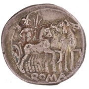 Denarius Vargunteia: Marcus Vargunteius; M•VARG, Rome, 130 BC reverse image