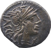 Denarius Porcia: Marcus Porcius Laeca; LAECA / M•PORC ROMA obverse image