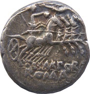 Denarius Porcia: Marcus Porcius Laeca; LAECA / M•PORC ROMA, Rome, 125 BC reverse image