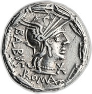 Denarius Acilia: Manius Acilius Balbus; BALBVS ROMA / MN•ACILI obverse image