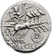 Denarius Acilia: Manius Acilius Balbus; BALBVS ROMA / MN•ACILI, Rome, 125 BC reverse image