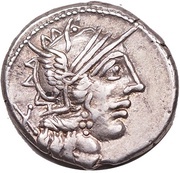 Denarius Porcia: C. Porcius Cato; C•CATO obverse image