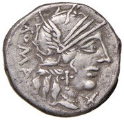 Denarius Fannia: Marcus Fannius; ROMA / M. FAN. C. F. obverse image