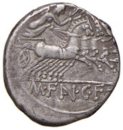 Denarius Fannia: Marcus Fannius; ROMA / M. FAN. C. F., Rome, 123 BC reverse image