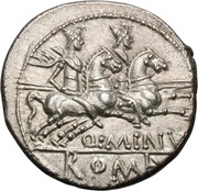 Denarius Minucia: Quintus Minucius Rufus; RVF / Q•MINV ROMA, Rome, 122 BC reverse image