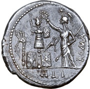 Denarius Furia: Marcus Furius Philus; M•FOVRI•L•F / PHILI ROMA, Rome, 119 BC reverse image