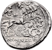 Denarius Cornelia: Gneius Cornelius Sisenna; ROMA SISENA / CN•CORNEL•L•F, Rome, 118 BC - 107 BC reverse image