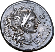 Denarius Sergia: Marcus Sergius Silus; EX•S•C ROMA / Q M•SERGI SILVS obverse image
