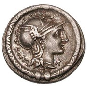 Denarius Manlia: L. Manlius Torquatus; ROMA X / TORQVA Q EX S C obverse image