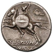 Denarius Manlia: L. Manlius Torquatus; ROMA X / TORQVA Q EX S C, Rome, 113 BC - 111 BC reverse image