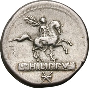 Denarius Marcia: Lucius Marcius Philippus; Φ ROMA / L•PHILIPPVS, Rome, 113 BC - 112 BC reverse image