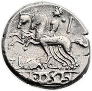 Denarius Quinctia: Titus Quinctius; TI Q D•S•S, Rome, 112 BC - 111 BC reverse image