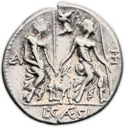 Denarius Caesia: Lucius Caesius; ROMA / LA PRE L•CAESI, Rome, 112 BC - 111 BC reverse image