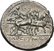 Denarius Clodia: Appius Clodius Pulcher; AP•CL•T•MANL•Q•VR, Rome, 111 BC - 110 BC reverse image
