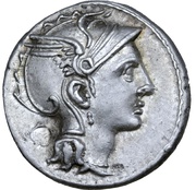 Denarius Clodia: Appius Clodius Pulcher; T•MANL•AP•CL•Q•VR obverse image