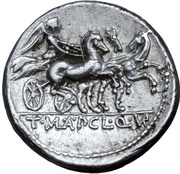 Denarius Clodia: Appius Clodius Pulcher; T•MANL•AP•CL•Q•VR, Rome, 111 BC - 110 BC reverse image