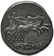 Denarius Clodia: Gaius Clodius Pulcher; C•PVLCHER, Rome, 110 BC - 109 BC reverse image