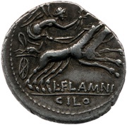Denarius Flaminia: Lucius Flaminius Cilo; ROMA / L•FLAMINI CILO, Rome, 109 BC - 108 BC reverse image