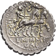 Denarius serratus Memmia: Lucius Memmius Galerius; ROMA / L·M͡EMMI GAL, Rome, 106 BC reverse image
