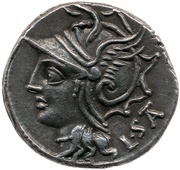 Denarius Appuleia: Lucius Appuleius Saturninus; L•SA͡T, Rome, 104 BC reverse image