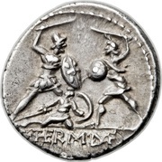 Denarius Minucia: Quintus Minucius Thermus; Q•THERM•MF, Rome, 103 BC reverse image