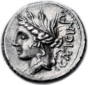 Denarius Cassia: Lucius Cassius Caeicianus; CAEICIAN / L•CASSI obverse image