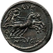 Denarius M. Lucilius Rufus; M•LVCILI RVF, Rome, 101 BC reverse image