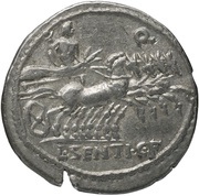 Denarius L. Sentius; L•SENTI•C•F, Rome, 101 BC reverse image
