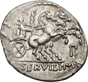 Denarius Servilia: Publius Servilius Rullus; P•SERVILI•M•F, Rome, 100 BC reverse image