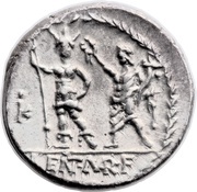Denarius Cornelia: Publius Cornelius Lentulus Marcellinus; ROMA / LENT•MAR•F, Rome, 100 BC reverse image