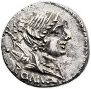 Denarius Postumia: Aulus Postumius Albinus; ROMA / A•ALBINVS•S•F obverse image