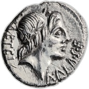 Denarius Caecilia: Lucius Caecilius Metellus; L•METEL•A•ALB•S•F / C•MALL ROMA obverse image