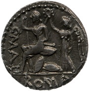 Denarius Caecilia: Lucius Caecilius Metellus; C•MALL ROMA, Rome, 95 BC - 92 BC reverse image