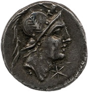 Denarius Caecilia: Lucius Caecilius Metellus; C•MALL obverse image