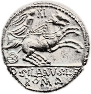 Denarius Junia: Decimus Junius Silanus; D•SILANVS•L•F ROMA, Rome, 91 BC reverse image