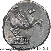 Denarius Titia: Quintus Titius; Liber / Q•TITI, Rome, 90 BC reverse image