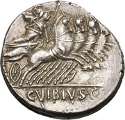 Denarius Vibia: Gaius Vibius Pansa; PANSA / C•VIBIVS•C•F; quadriga right, Rome, 90 BC - 89 BC reverse image