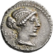Denarius Porcia: Marcus Porcius Cato; ROMA M•CATO / VICTRIX obverse image