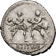 Denarius Tituria: Lucius Titurius Sabinus; SABIN / L•TITVRI, Rome, 89 BC reverse image