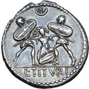 Denarius Tituria: Lucius Titurius Sabinus; SABIN / L•TITVRI, Rome, 89 BC reverse image