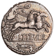 Denarius Tituria: Lucius Titurius Sabinus; SABIN / L•TITVRI, Rome, 89 BC reverse image