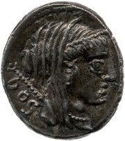 Denarius Rubria: Lucius Rubrius Dossenus; DOS / L•RVBRI obverse image