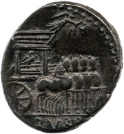 Denarius Rubria: Lucius Rubrius Dossenus; DOS / L•RVBRI, Rome, 87 BC reverse image