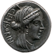 Denarius P. Crepusius, C. Mamilius Limetanus, L. Marcius Censorinus obverse image